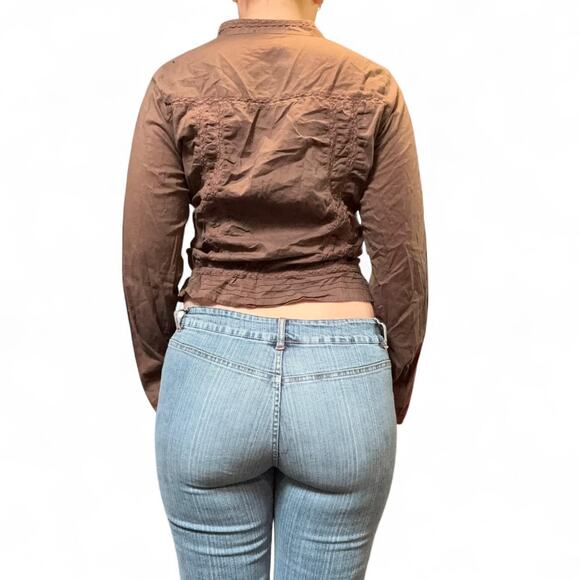 Boho fairycore embellished beaded and laced brown button up womens sz Med - Picture 3 of 7